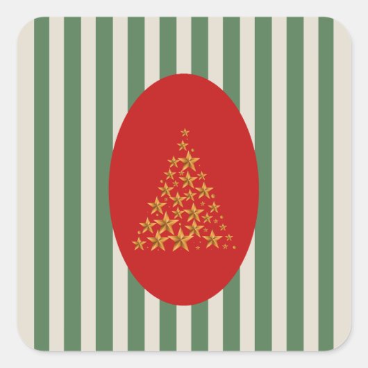 Mid century christmas tree with Golden star スクエアシール (正面)