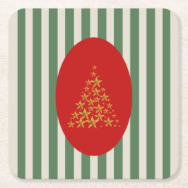 Mid century christmas tree with Golden star スクエアペーパーコースター