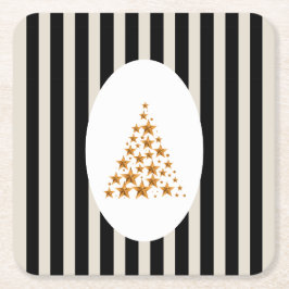 Mid century christmas tree with Golden star スクエアペーパーコースター
