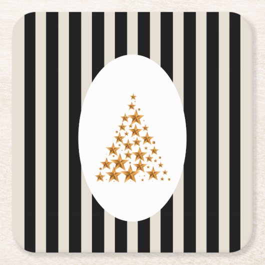 Mid century christmas tree with Golden star スクエアペーパーコースター (正面)