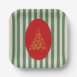 Mid century christmas tree with Golden star ペーパープレート