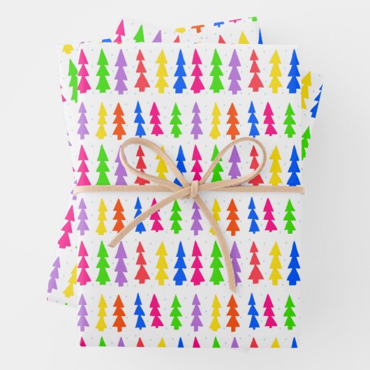 Mid Century Christmas Trees Multi Color ラッピングペーパーシート (インサイチュ)
