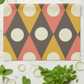 Mid Century Circles on Terracotta Mustard Diamonds キッチンタオル