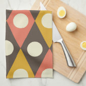 Mid Century Circles on Terracotta Mustard Diamonds キッチンタオル (四つ折り)