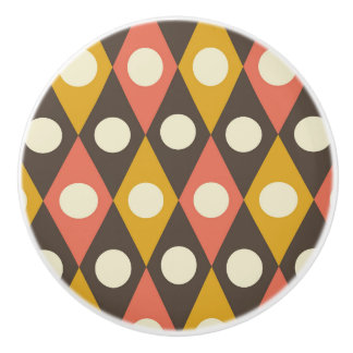 Mid Century Circles on Terracotta Mustard Diamonds セラミックノブ