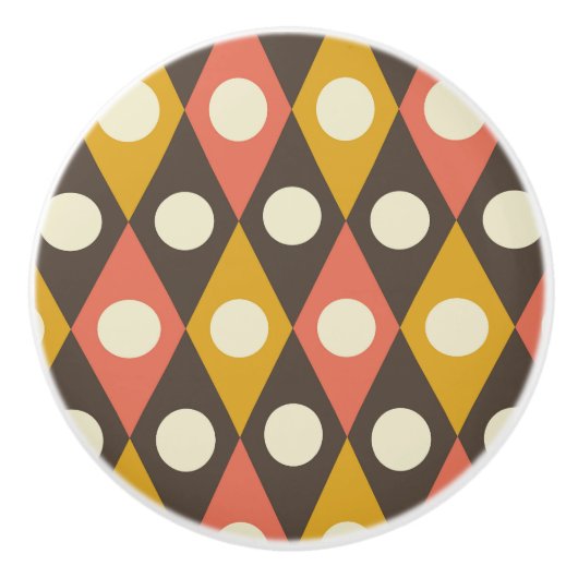 Mid Century Circles on Terracotta Mustard Diamonds セラミックノブ (正面)
