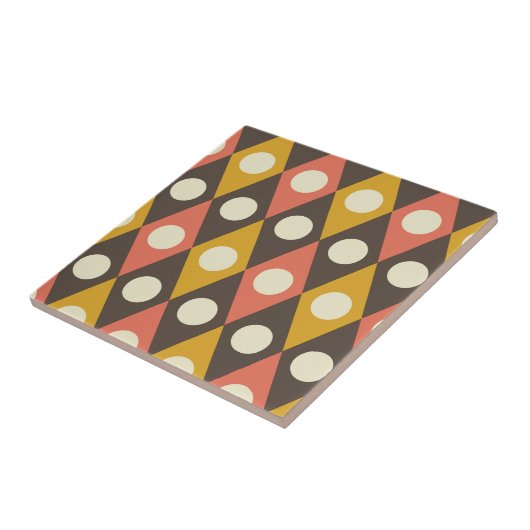 Mid Century Circles on Terracotta Mustard Diamonds タイル (側面)