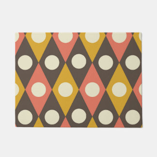 Mid Century Circles on Terracotta Mustard Diamonds ドアマット