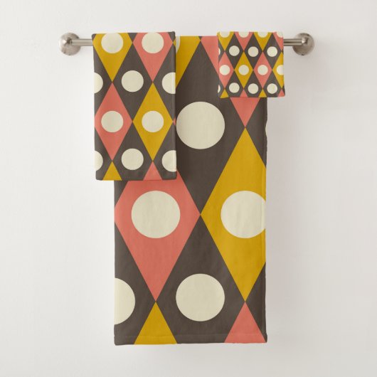 Mid Century Circles on Terracotta Mustard Diamonds バスタオルセット (インサイチュ)