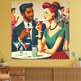 Mid Century Cocktail Party Couples - First Date キャンバスプリント