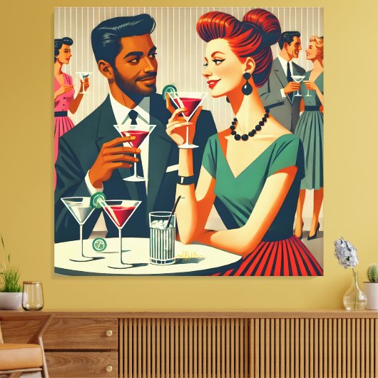 Mid Century Cocktail Party Couples - First Date キャンバスプリント (インサイチュ (リビング))