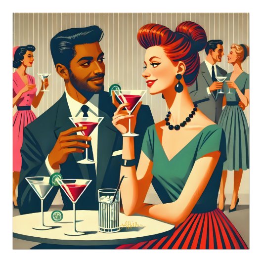 Mid Century Cocktail Party Couples - First Date フォトプリント (正面)