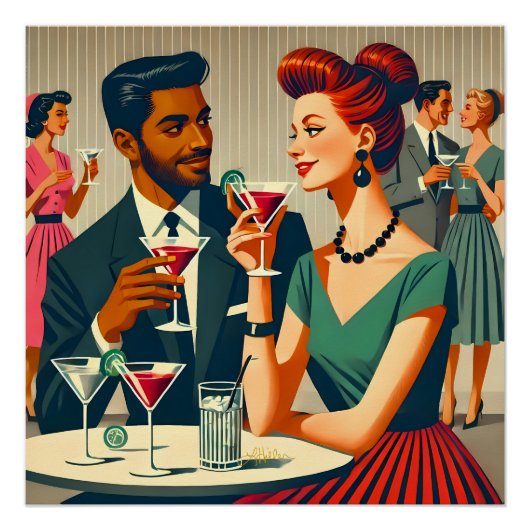 Mid Century Cocktail Party Couples - First Date ポスター (正面)