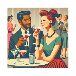 Mid Century Cocktail Party Couples - First Date メタルプリント