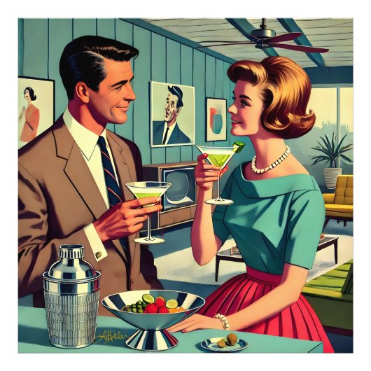 Mid Century Cocktail Party Couples - House Warming フォトプリント (正面)