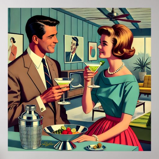 Mid Century Cocktail Party Couples - House Warming ポスター (正面)