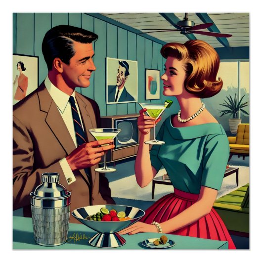 Mid Century Cocktail Party Couples - House Warming ポスター (正面)