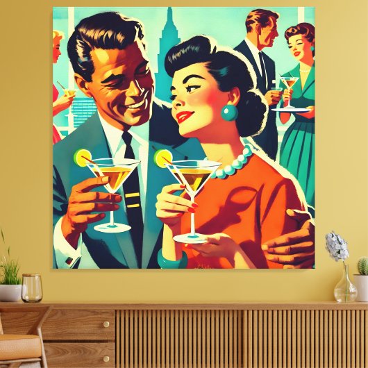 Mid Century Cocktail Party Couples - Mi Amor キャンバスプリント (インサイチュ (リビング))