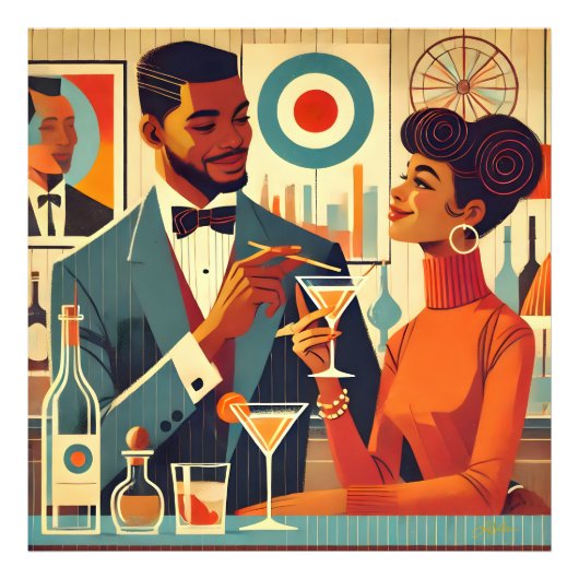 Mid Century Cocktail Party Couples - Soirée Hosts フォトプリント (正面)
