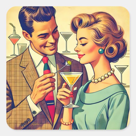 Mid Century Cocktail Party Couples - Temptation スクエアシール (正面)
