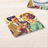 Mid Century Cocktail Party Couples - Temptation スクエアペーパーコースター (アングル)