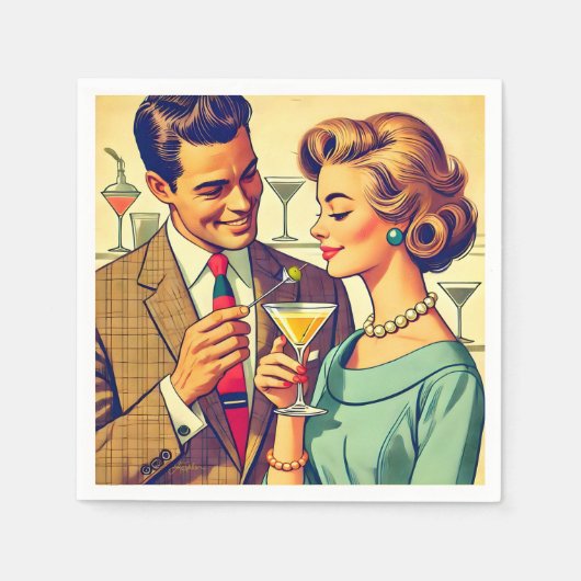Mid Century Cocktail Party Couples - Temptation スタンダードカクテルナプキン (正面)