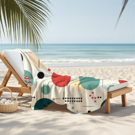 Mid century colorful geometric pattern ビーチタオル