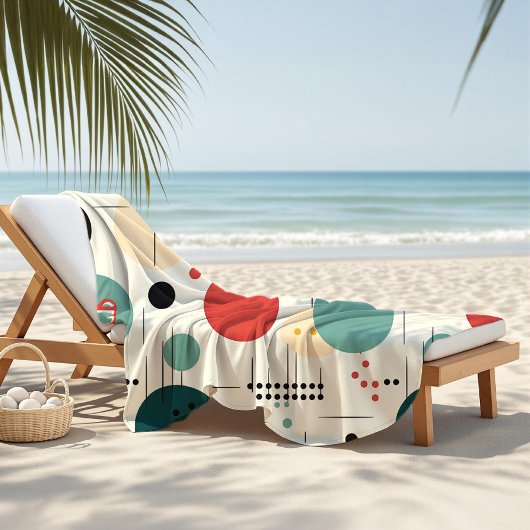 Mid century colorful geometric pattern ビーチタオル