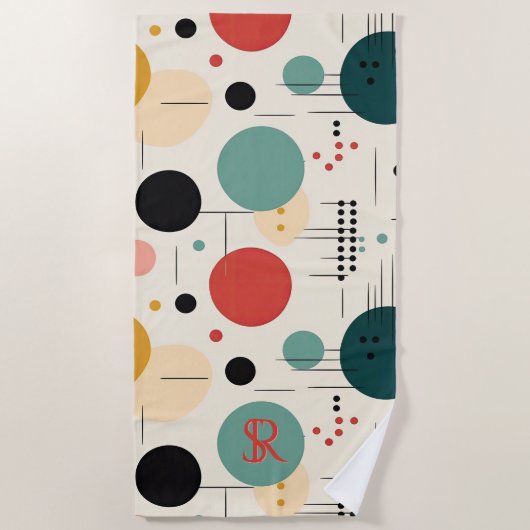 Mid century colorful geometric pattern ビーチタオル (正面)