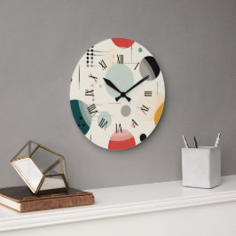 Mid century colorful geometric pattern ラージ壁時計