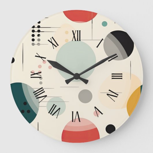 Mid century colorful geometric pattern ラージ壁時計 (正面)