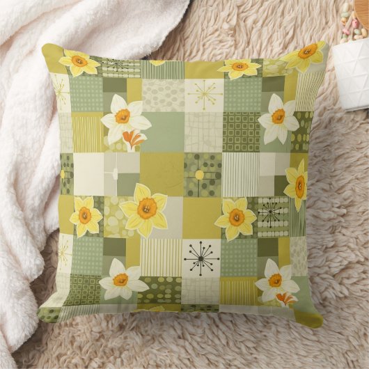 Mid-Century Daffodil Floral Pattern (2) クッション (ブランケット)