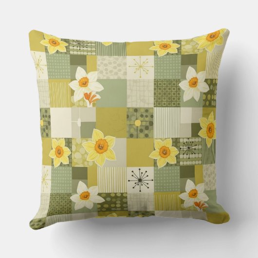 Mid-Century Daffodil Floral Pattern (2) クッション (裏面)