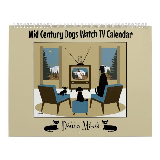 Mid Century Dogs Watch TV  カレンダー (カバー)