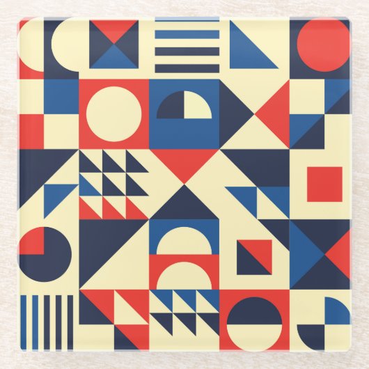 Mid-Century Geometric: ファンキーレトロパターン。 ガラスコースター (正面)