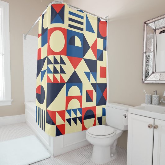 Mid-Century Geometric: ファンキーレトロパターン。 シャワーカーテン (インサイチュ)