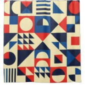 Mid-Century Geometric: ファンキーレトロパターン。 シャワーカーテン (正面)