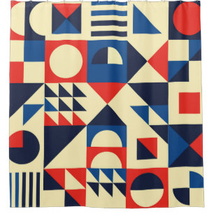 Mid-Century Geometric: ファンキーレトロパターン。 シャワーカーテン
