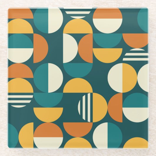 Mid-Century Geometric:レトロミニマルデザイン。 ガラスコースター (正面)