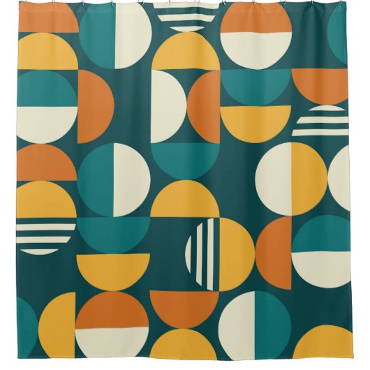 Mid-Century Geometric:レトロミニマルデザイン。 シャワーカーテン (正面)