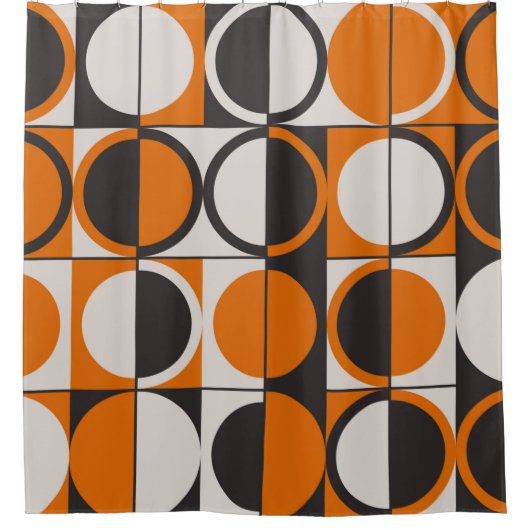 Mid-century geometric abstract pattern with simple シャワーカーテン (正面)
