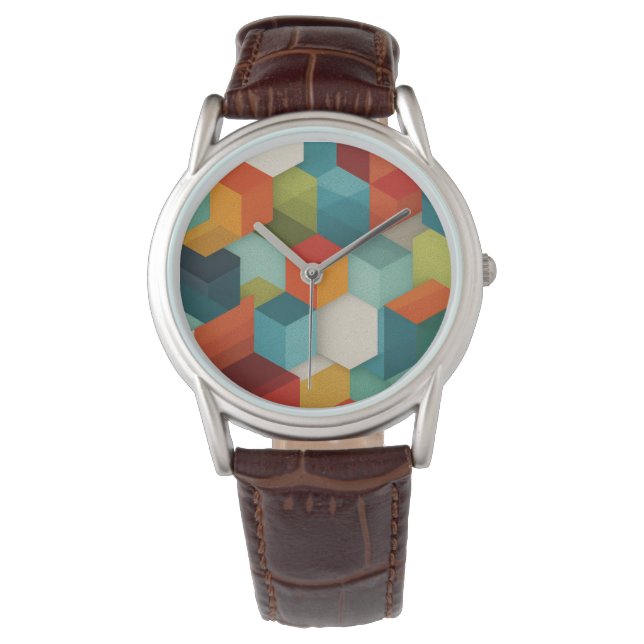 Mid-Century Geometric Cube Watch 腕時計 (正面)
