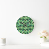 Mid Century Geometric Green Teal Pattern  ラウンド壁時計 (ホーム)