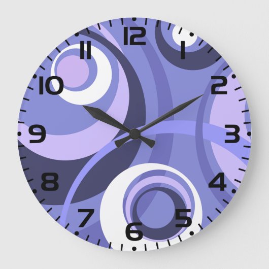 Mid-Century Geometric Purple Circles Abstract ラージ壁時計 (正面)