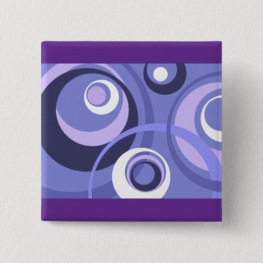 Mid-Century Geometric Purple Circles Abstract 缶バッジ (正面)