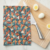 Mid-Century Geometric Teal & Orange Pattern キッチンタオル (四つ折り)