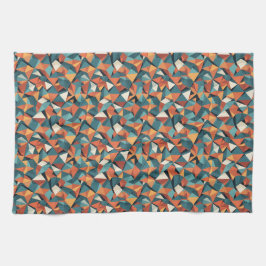 Mid-Century Geometric Teal & Orange Pattern キッチンタオル