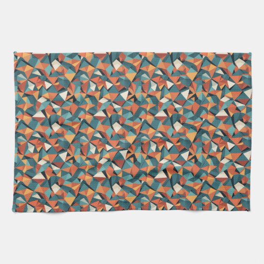 Mid-Century Geometric Teal & Orange Pattern キッチンタオル (横)