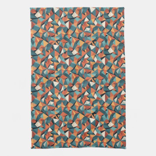 Mid-Century Geometric Teal & Orange Pattern キッチンタオル (縦)