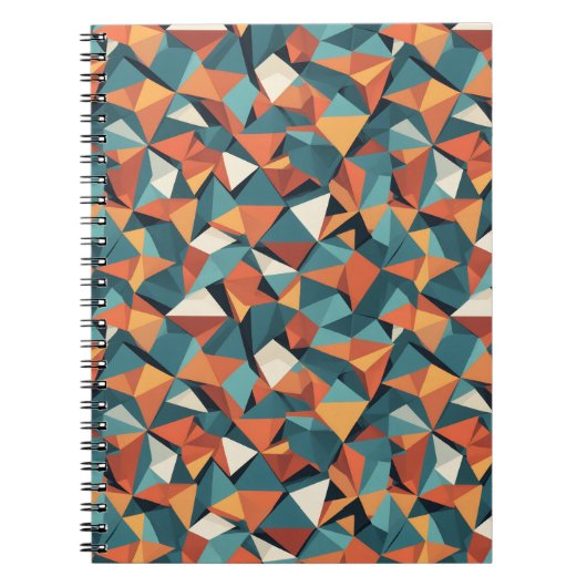 Mid-Century Geometric Teal & Orange Pattern ノートブック (正面)
